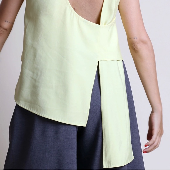 Rare Kaarem Stigma Layered Back Knot Tie Tank Top size XS Lemon Yellow Modern - Picture 9 of 13